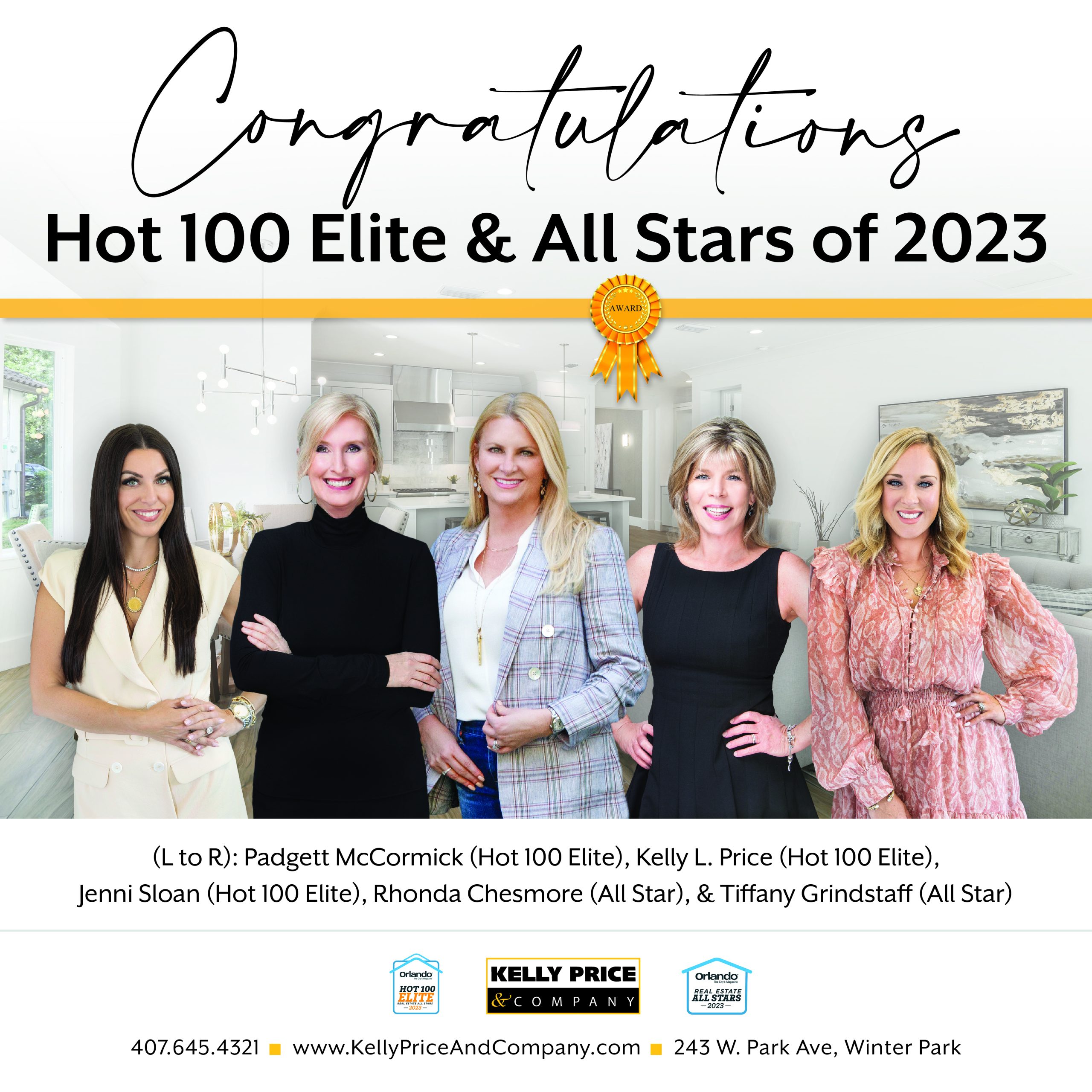 Kelly Price & Company's Hot 100 Elite & All Stars of 2023. Pictured left to right: Padgett McCormick, Kelly L. Price, Jenni Sloan, Rhonda Chesmore, & Tiffany Grindstaff
